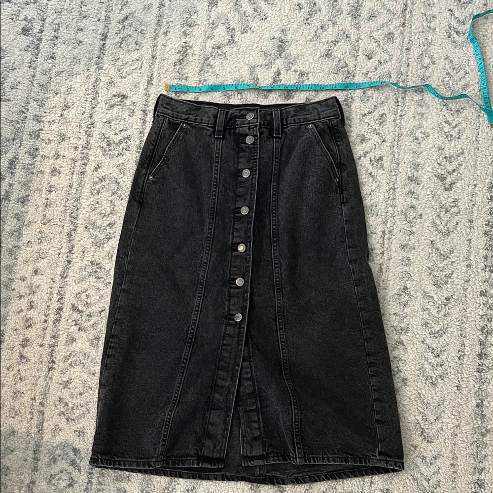 Old Navy Charcoal/black Denim Button-Down Midi Skirt
